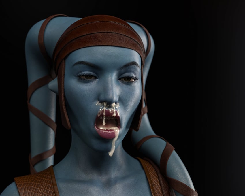 1girls aayla_secura cum cum_in_mouth cum_in_nose cum_on_face cum_through_nose drinkerofskies female female_only hi_res highres solo star_wars twi'lek