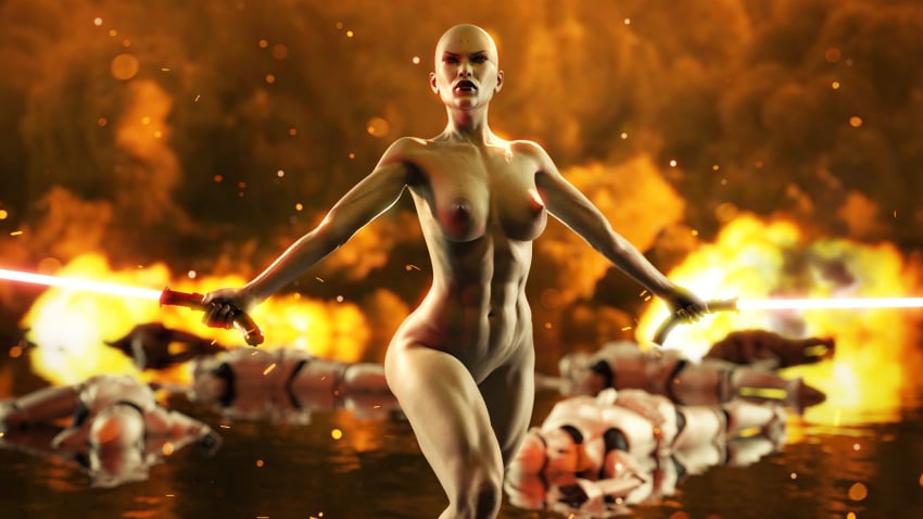 1girls 3d abs alien alien_girl alien_humanoid areolae armor armpits asajj_ventress athletic athletic_female background bald bald_female breasts clone_trooper clone_wars completely_nude dathomiri death drinkerofskies female_focus fight fire front_view gore hi_res holding_object holding_sword holding_weapon huanoid lightsaber melee_weapon multiple_girls nipple nipples nude nude_female nudity pale-skinned_female pale_skin red_lightsaber smoke soldier solo_focus spread_arms standing star_wars sword weapon white_body