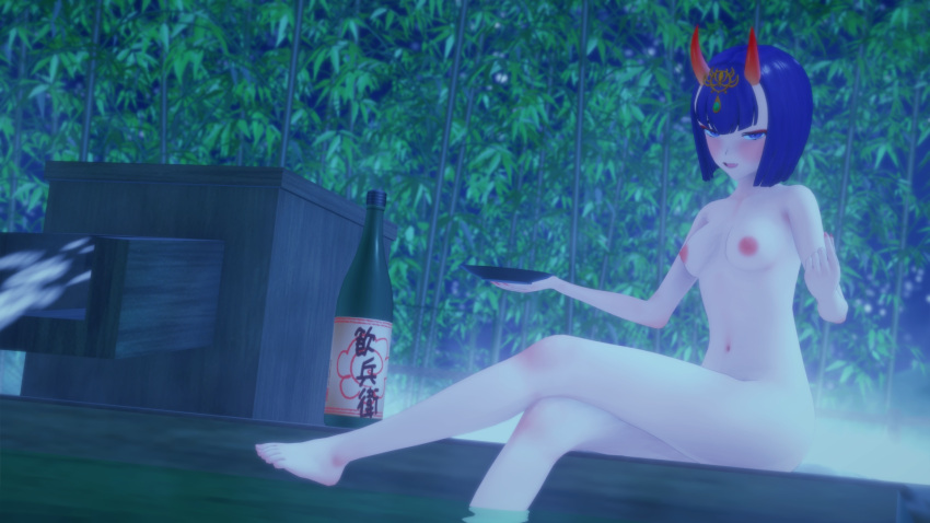 1girls big_ass big_butt completely_nude completely_nude_female drinking fanart fate/grand_order female female_only koikatsu naked naked_female nude nude_female oni oni_horns onsen pale_skin pinup sake_bottle servant shuten_douji_(fate) small_breasts solo solo_female tenguyurilove