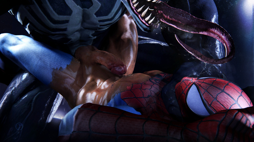 3d_(artwork) anal anal_sex balls chest erection forced gay genital_fluids hand_on_neck hi_res male/male male_only marvel masked_male muscular muscular_male nipples penis precum ripped_clothing saliva scratches size_difference source_filmmaker spider-man spider-man_(series) tauntilock tongue tongue_licking tongue_out venom_(marvel)