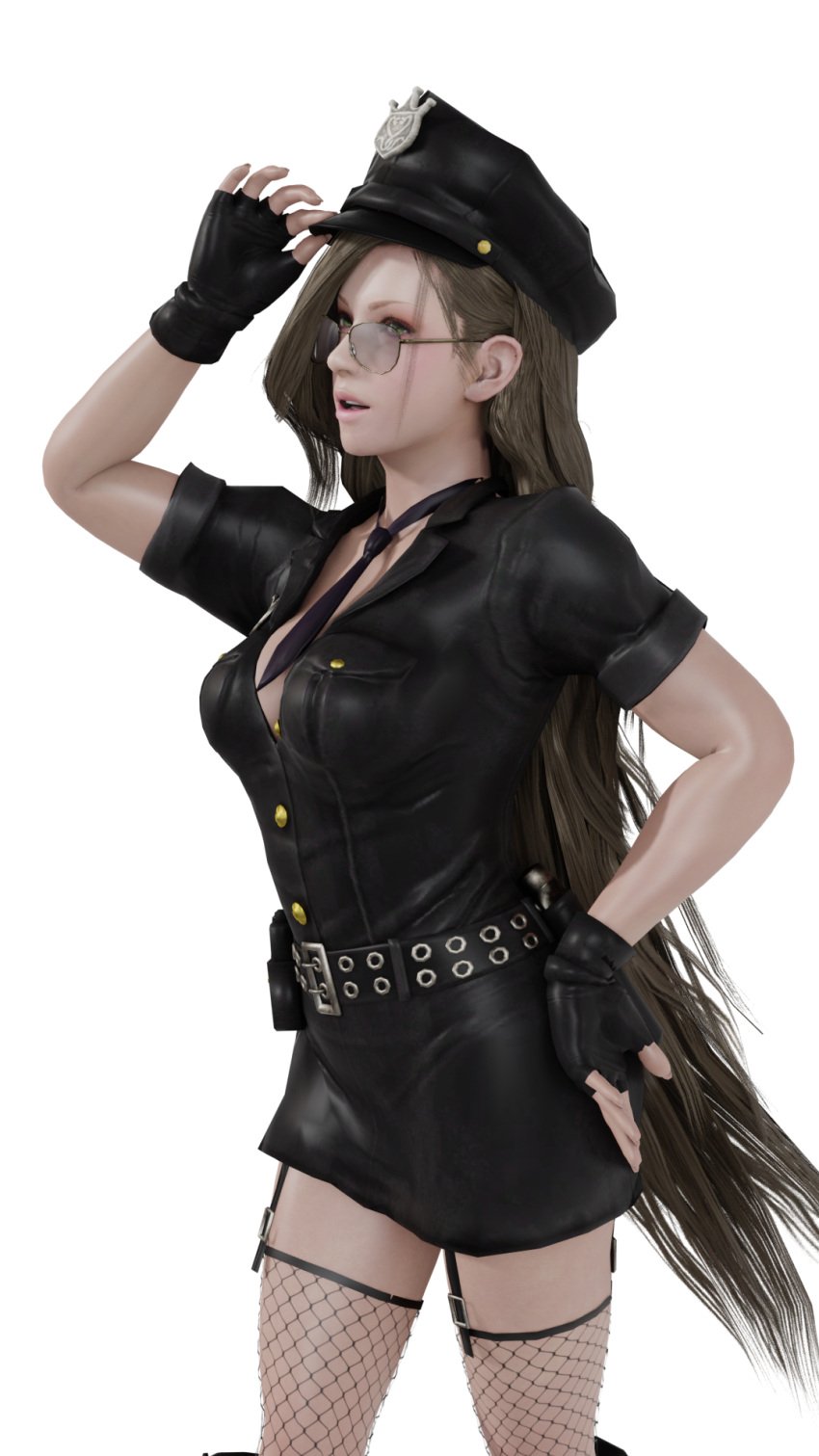 1080p 3d brown_hair female_only final_fantasy final_fantasy_xiii glasses jihl_nabaat lazyprocrastinator pale-skinned_female police_uniform policewoman simple_background solo