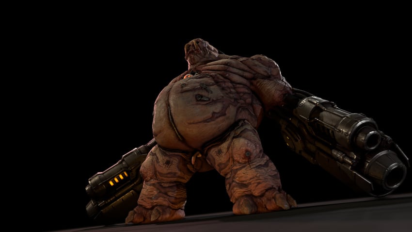 big_belly doom doom_eternal fat_man green_eyes male_only mancubus_(doom) sfm small_penis source_filmmaker weapon