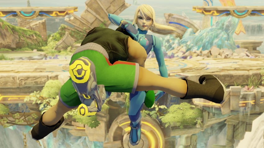 3d ball_crushing battlefield_(super_smash_bros) big_biceps blonde_hair blue_eyes boxing_gloves boxing_shoes breast_smother breasts dominant_female domination grabbing_hair high_heels kicking kicking_balls little_mac metroid muscular muscular_male nintendo punch_out samus_aran sfm skin_tight smothering super_smash_bros. super_smash_bros._ultimate tight_clothing zero_suit zero_suit_samus