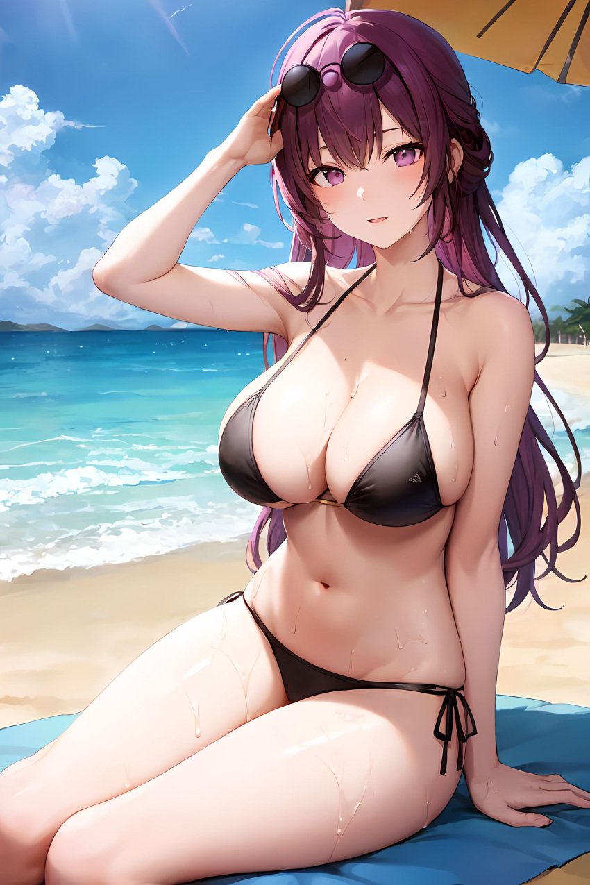 1girls ai_generated bikini curvaceous curvy_body curvy_female eyewear_on_head female_focus female_only hi_res honkai:_star_rail honkai_(series) huge_breasts kafka_(honkai:_star_rail) long_hair mimi_ai stable_diffusion sunglasses_on_head voluptuous voluptuous_female