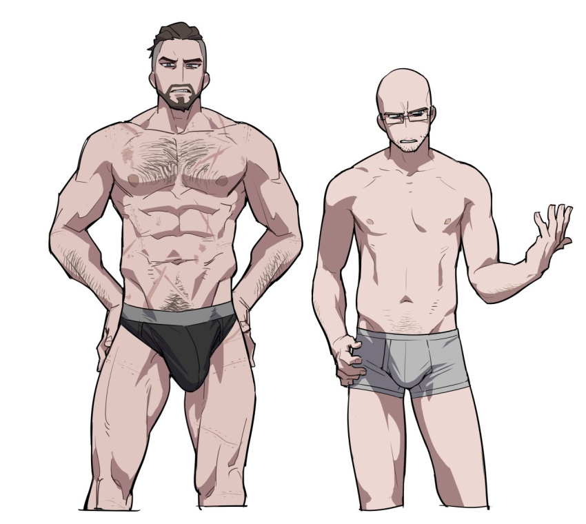 2boys abs agent_p-3 atomic_heart bara beard biceps bulge chariton_zakharov facial_hair gay hairy hairy_arms hairy_chest hi_res highres huge_bulge male male/male male_focus male_only male_pubic_hair muscular muscular_male nipples no_visible_genitalia penis_outline so4_(artist) solo solo_male tagme underwear