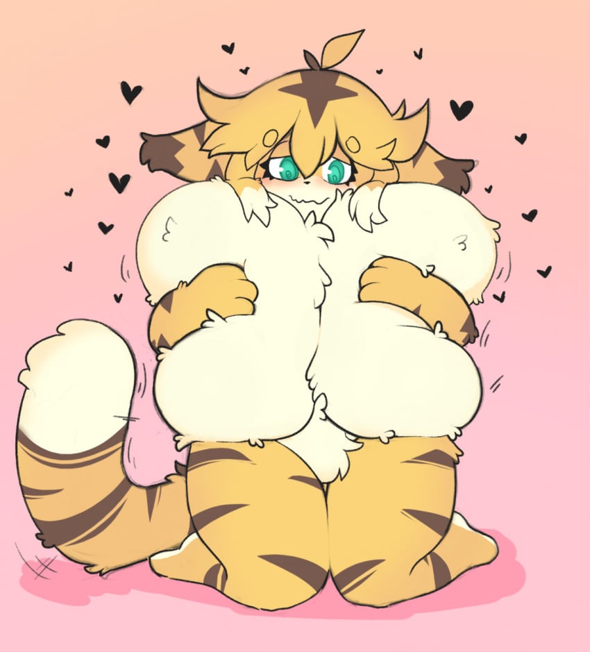 big_breasts breasts_bigger_than_head caeleste ear fluffy_chest fluffy_tail furry mia_(world_flipper) shy world_flipper yellow_fur