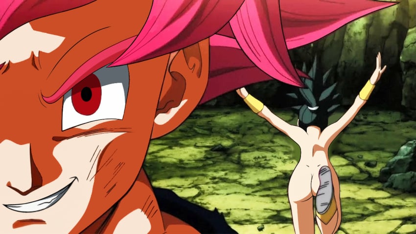 1boy 1boy1girl 1female 1girls 1male 3rd_party_edit accurate_art_style armband ass black_hair dimples_of_venus dragon_ball dragon_ball_super female female_saiyan kefla long_hair looking_at_viewer male nude nude_female outdoor_nudity ponytail public_nudity red_eyes red_hair saiyan_male skinny_girl smooth_skin smooth_skinned_female son_goku suddenly_naked super_saiyan_god tournament_of_power universe_6_saiyan/universe_7_saiyan