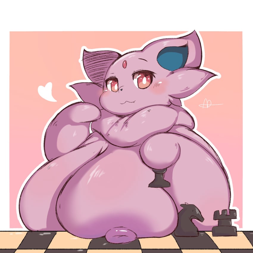 1girls 2023 anthro areola artist_signature big_areola big_breasts big_nipples breast_focus breasts chess chess_piece cute espeon female front_view fur furry gigantic_breasts gradient_background heart huge_breasts large_breasts large_nipples nipples pokemon pokemon_(species) pokemon_gsc presenting_breasts purple_areola purple_body purple_fur purple_nipples shortstack solo solo_focus stevest58244496 top_heavy