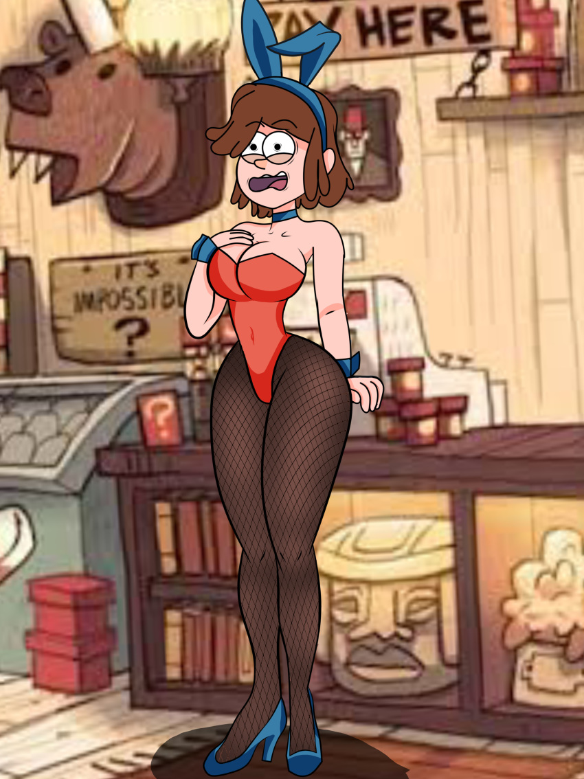 1girls bunny_ears bunnysuit carpet chest cleavage dipper_pines female female_dipper female_only gearfou genderswap_(mtf) gravity_falls high_heels large_ass large_breasts leotard rule_63 solo solo_female straight_hair t-shirt thick_thighs wide_hips