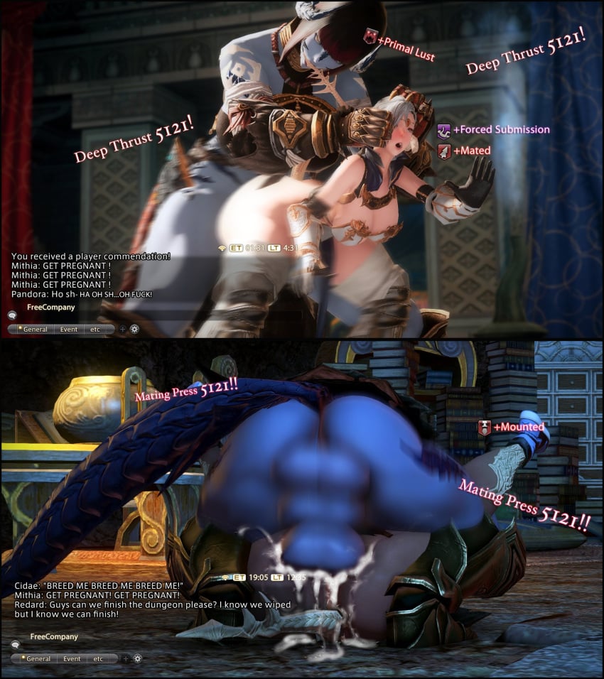 1futa 1girls 3d au_ra blue_skin chat_box chat_log cum cum_in_pussy cum_inside cumdrip english_text female final_fantasy_xiv from_behind from_behind_position futa_on_female futanari game_mechanics gameplay_mechanics gpose(ffxiv) grabbing horn_grab hud impregnation_request impregnation_risk leaking leaking_cum mating_press motion_blur pale-skinned_female penznezlala pinned pinned_down sex size_difference status_effect tagme text