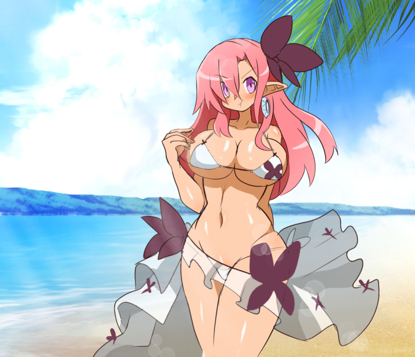 beach bikini bikini_bottom bikini_top breasts disgaea disgaea_5 disgaea_rpg dismania large_breasts nippon_ichi_software sea seaside seraphina_(disgaea) skimpy_bikini tan_body tanned thick_thighs thighs