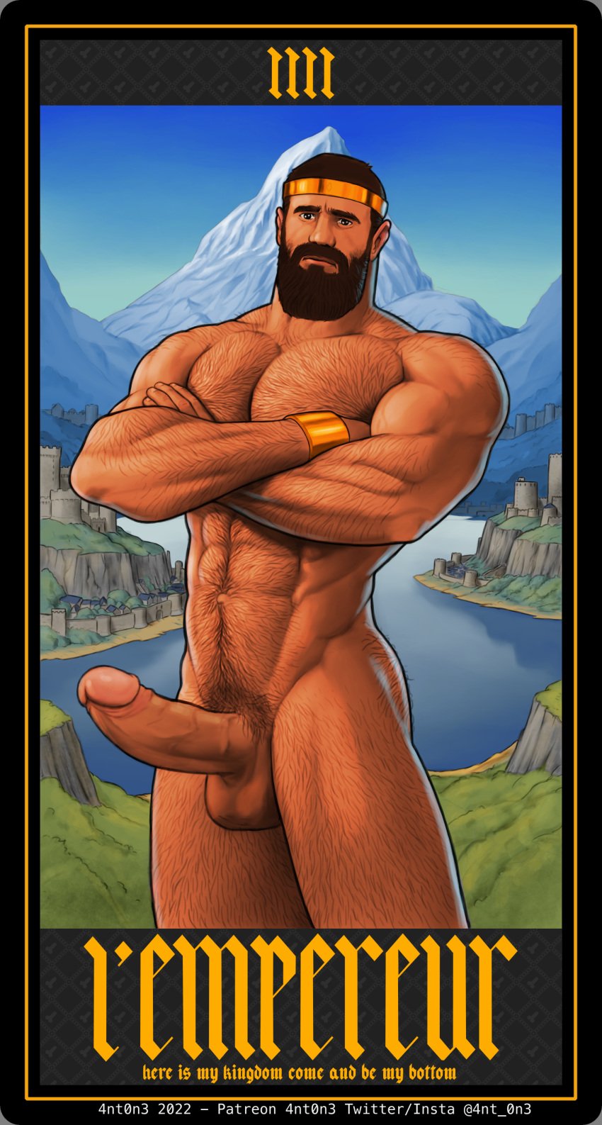 1boy 2022 4nt0n3 abs artist_name balls ballsack bara beard biceps big_balls big_penis body_hair brown_eyes brown_hair english_text erection facial_hair foreskin foreskin_folds hairy_arms hairy_chest hairy_male hi_res highres human intact l'empereur looking_at_viewer male male_only male_pubic_hair manly mature_male muscles muscular_male mustache nude_male patreon_username pecs penis retracted_foreskin scrotum solo testicles text twitter_username uncut veiny_penis