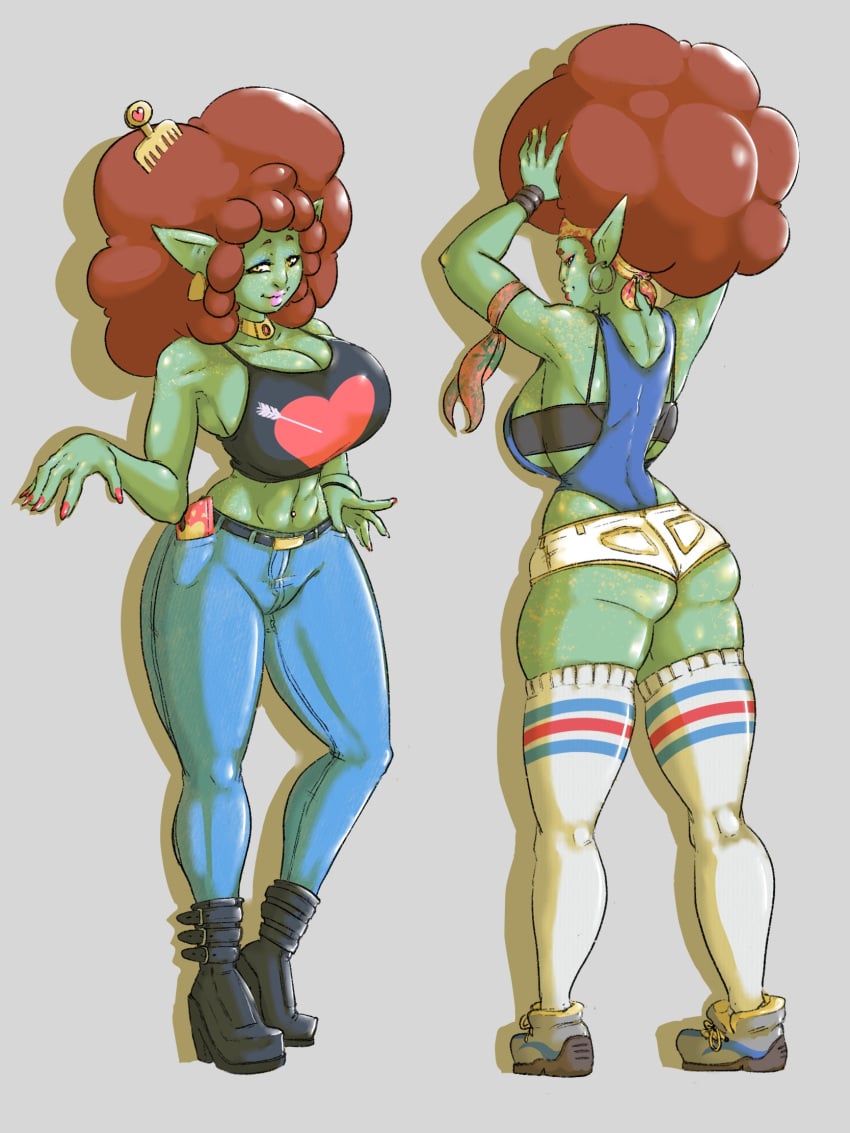 1girls afro big_breasts cuore_(oc) dress_up female fully_clothed green_skin huge_ass huge_butt huge_thighs large_ass large_butt oc original original_artwork original_characters red_hair thick_ass thick_hips thick_legs thick_thighs thighs trem.hunt.er_(artist) wide_hips wide_thighs yellow_eyes