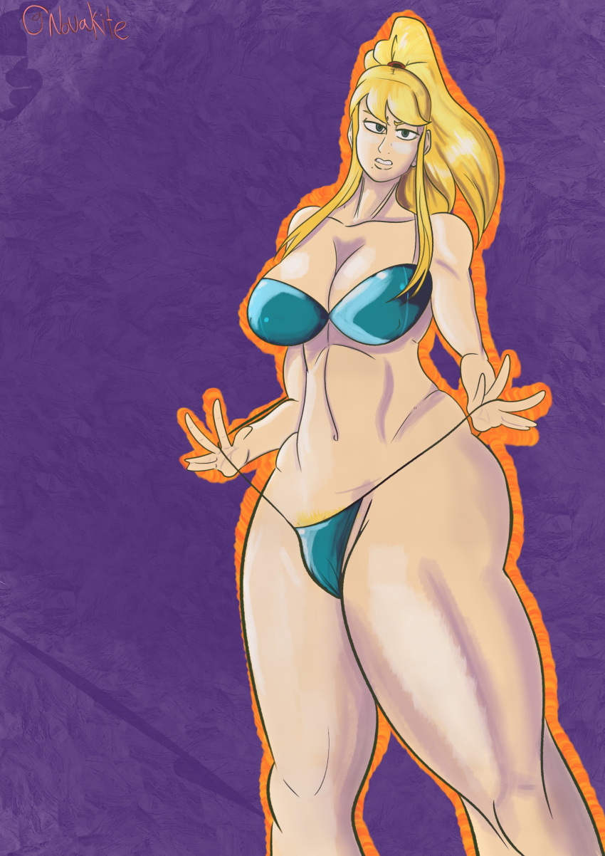 bikini blonde_hair looking_at_viewer metroid nintendo no_sex novakite samus_aran