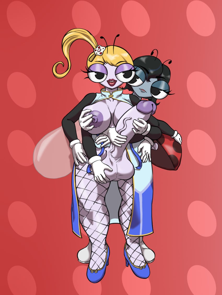 1futa 1girls alternate_version_available antennae_(anatomy) areolae asian_clothing balls beetle behind_another big_balls big_breasts big_penis breasts clothed clothing color_background commission commission_art dawn_swatworthy duo erection exposed_balls exposed_breasts exposed_penis female fishnet_legwear fondling_balls formal_wear futa_on_female futanari hair_ornament hand_on_breast hand_on_own_balls higher_resolution_duplicate huge_cock humanoid humanoid_penis intersex intersex/female interspecies lacey_the_ladybug ladybug looking_at_partner makeup megahand6 mostly_nude multi_arm multi_limb nipples pattern_background penis red_background seductive seductive_eyes seductive_mouth standing the_buzz_on_maggie thick_hips thick_thighs two_hands_handjob