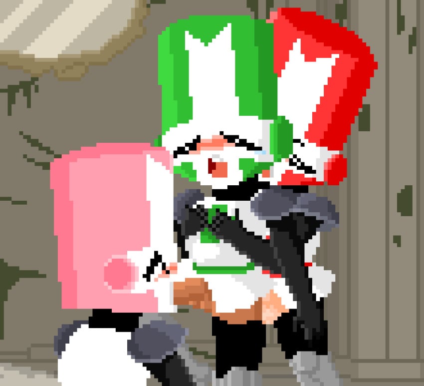 3boys animated big_head blush castle_crashers gay gif green_knight male male_focus male_only newgrounds pink_knight pixel_art red_knight_(castle_crashers) toony trio yaoi