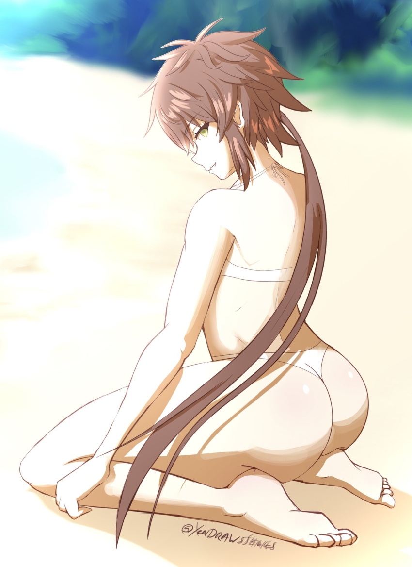 1girls beach bikini brown_hair gold_eyes lora_(xenoblade) nintendo short_hair tagme xendrawsseggs xendrawsthings xenoblade_(series) xenoblade_chronicles_2 xenoblade_chronicles_2:_torna_the_golden_country