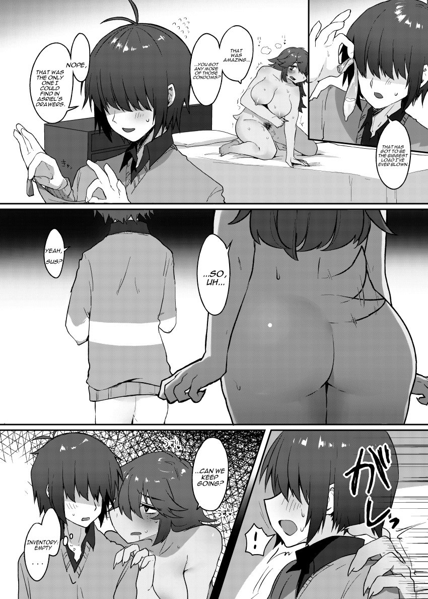 1boy 1girls among_us among_us_reference anthro deltarune doujinshi english_text female human_on_anthro kris_(deltarune) male manga monster monster_girl sex sex_on_bed ss_komu susie_(deltarune) tagme undertale_(series)