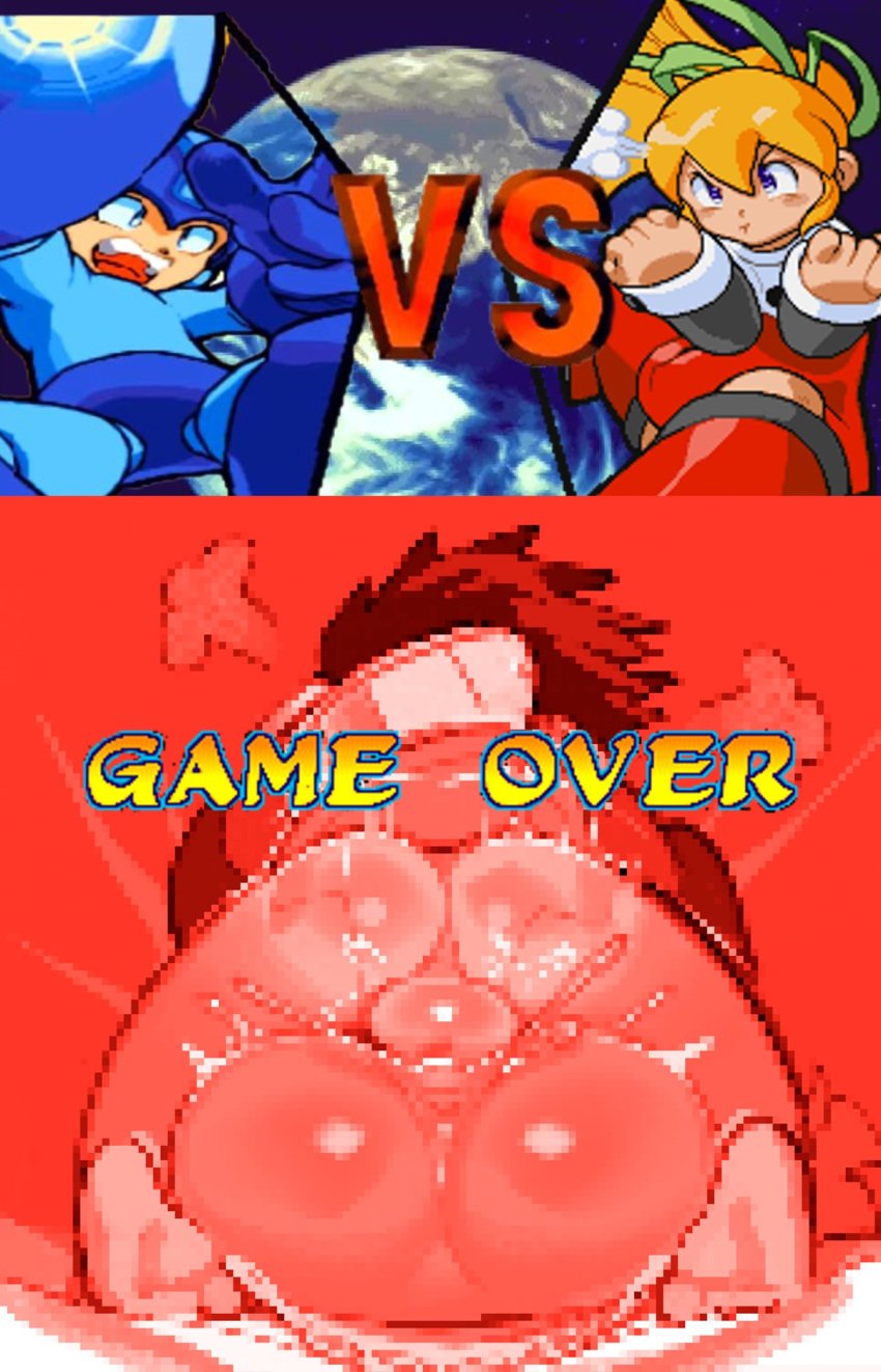 1boy 1girls anus ass balls blonde_hair brother_and_sister capcom edit edited female fucked_senseless fucked_silly game_over game_over_screen incest instant_loss instant_loss_2koma lose loser loss male marvel_vs._capcom mating_press mega_man mega_man(classic) mega_man_(character) robot roll sex vs wamudraws