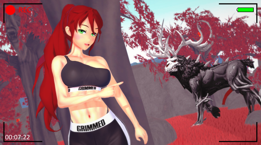 1girls 1monster abs alternate_costume arrancon bangs blush electronics female green_eyes grimm_(rwby) grimmed high_ponytail horsecock human interspecies long_hair looking_at_viewer monster pale_skin ponytail pyrrha_nikos red_hair rwby sidelocks toned toned_female