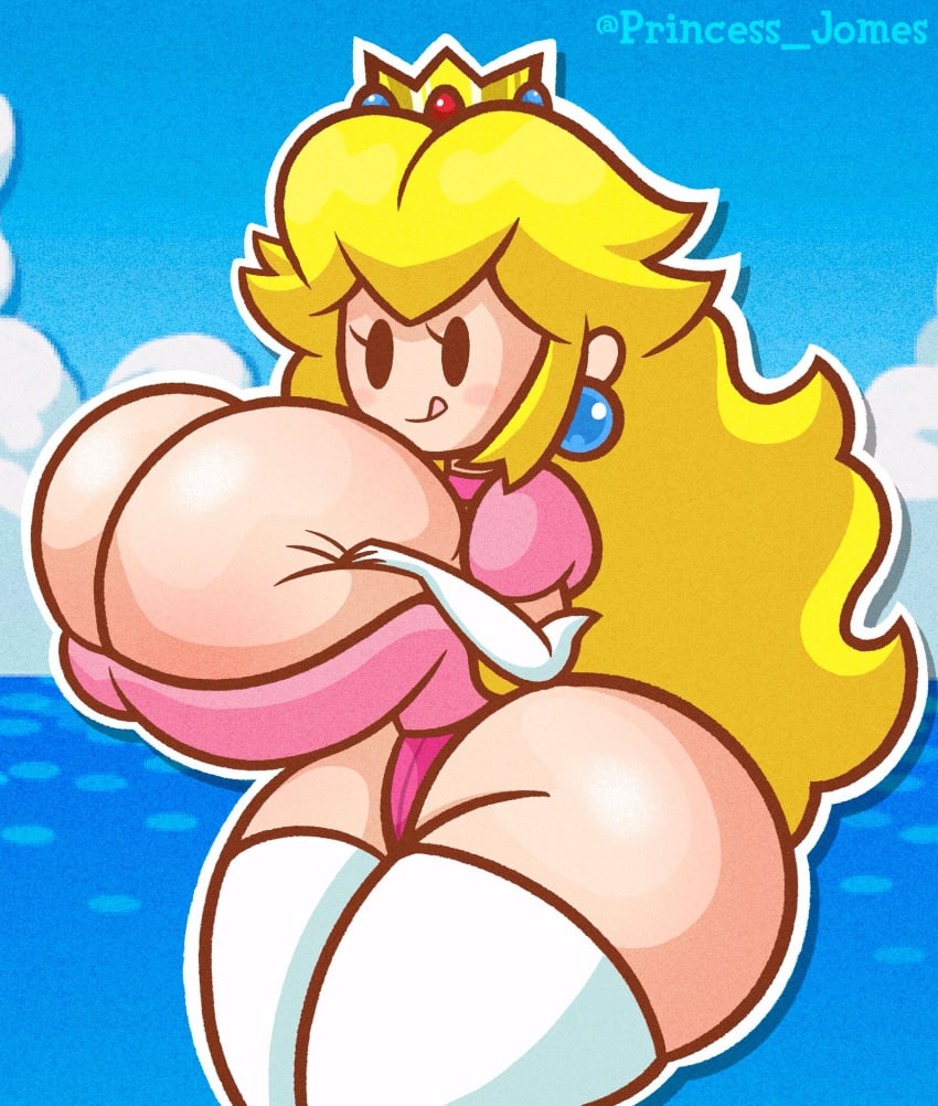 alternate_breast_size big_ass big_breasts boob_window breasts_bigger_than_head clothed female female_only huge_ass huge_breasts mario_(series) no_bra no_underwear paper paper_mario paper_peach princess_jomes princess_peach sideass