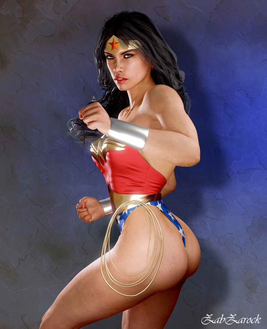 1girls 3d 3d_(artwork) ass bracers dark_hair dc dc_comics female female_only lasso lasso_of_truth leotard solo superheroine thong thong_leotard wonder_woman wonder_woman_(series) zabzarock