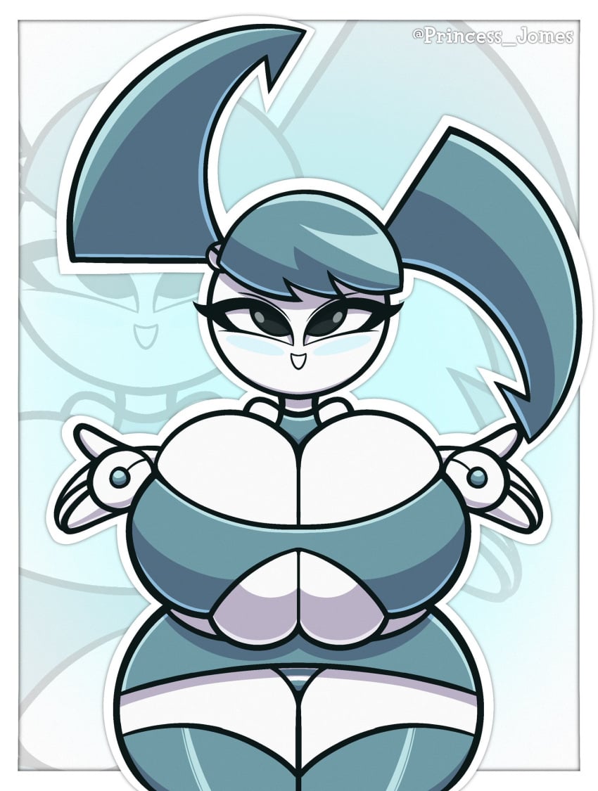 alternate_breast_size big_breasts boob_window breasts breasts_bigger_than_head cleavage clothed female female_focus female_only huge_breasts jenny_wakeman my_life_as_a_teenage_robot nickelodeon princess_jomes robot robot_girl thick_thighs thighs