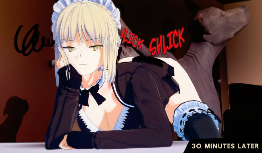 1boy 1boy1girl 1girls 3d artoria_pendragon artoria_pendragon_(alter) artoria_pendragon_(fate) artoria_pendragon_(swimsuit_rider_alter) ass_to_ass bored canine cum cum_in_pussy cum_inside disappointed doggy_style ejaculation emotionless expressionless fate/grand_order fate_(series) female feral feral_on_female frustrated hi_res highres interspecies knotting luminous_axis maid maid_headdress maid_uniform male male/female rape royalty saber saber_alter semen sex sex_from_behind steam steaming_body steamy_breath straight type-moon unamused uncomfortable vaginal_penetration waiting zoophilia