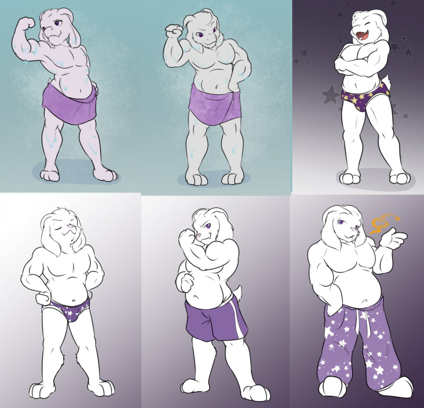 1boy anthro anthro_only arms_crossed asriel_dreemurr biceps blue_background boss_monster briefs caprine chubby chubby_male commission_art crossed_arms flexing furry furry_male furry_only goat gradient_background hands_on_hips horns male male_anthro male_only melle-d mellednsfw pants purple_background purple_eyes purple_pants purple_towel purple_underwear shirtless shirtless_(male) shirtless_male slightly_chubby smile smiling solo_male star_print tail topless topless_anthro topless_male towel undertale undertale_(series) underwear wet wet_fur white_fur