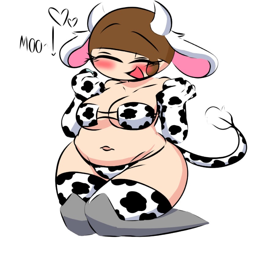 blush bovine chubby_female cow_print dave_(moldygh) dave_and_bambi_mod digital_media_(artwork) female_dave happy large_breasts pale-skinned_female rule_63 solo thick_thighs