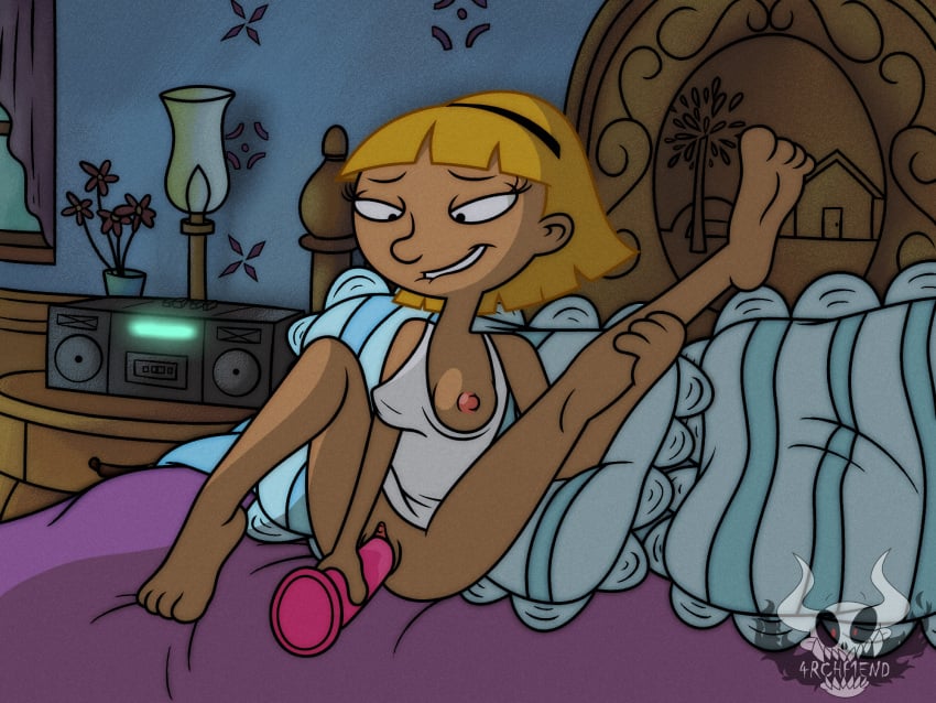 1girls 4rchf1end blonde_hair breasts dildo female hey_arnold! human masturbation nickelodeon olga_pataki one_breast_out pussy sex_toy solo tagme vaginal_penetration