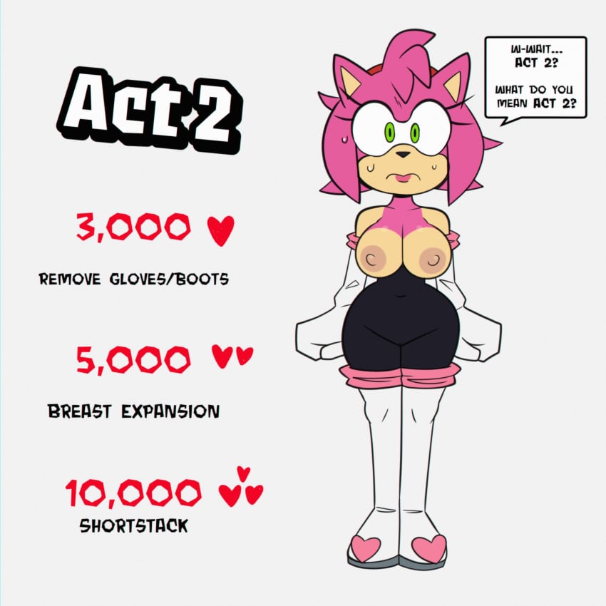 aged_up amy_rose amy_the_bat exposed_breasts hourglass_figure large_breasts monamania nervous nervous_sweat nipples rouge_the_bat_(cosplay) scared scared_expression sonic_(series) strip_game wide_hips