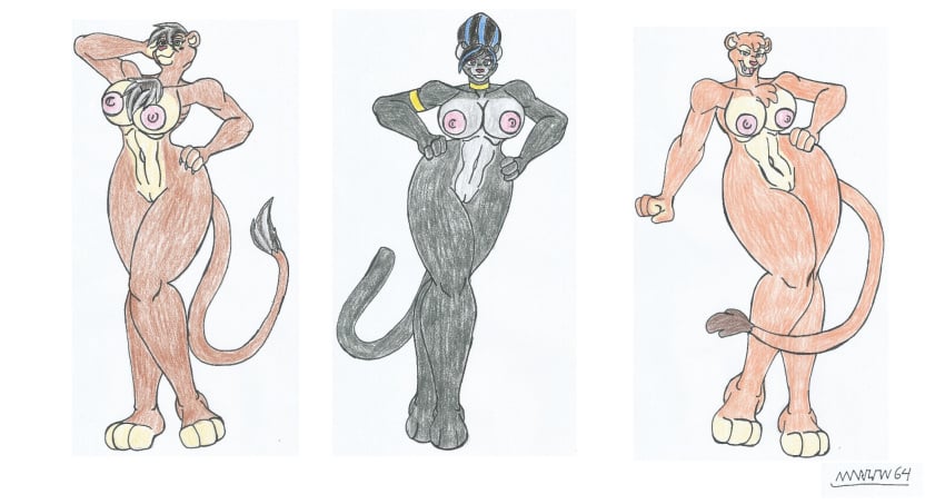 3girls anthro big_breasts breasts bruma el_arca furry hi_res kairel lioness marlon64 naked_female nude_female pantherine_humanoid panthy wide_hips