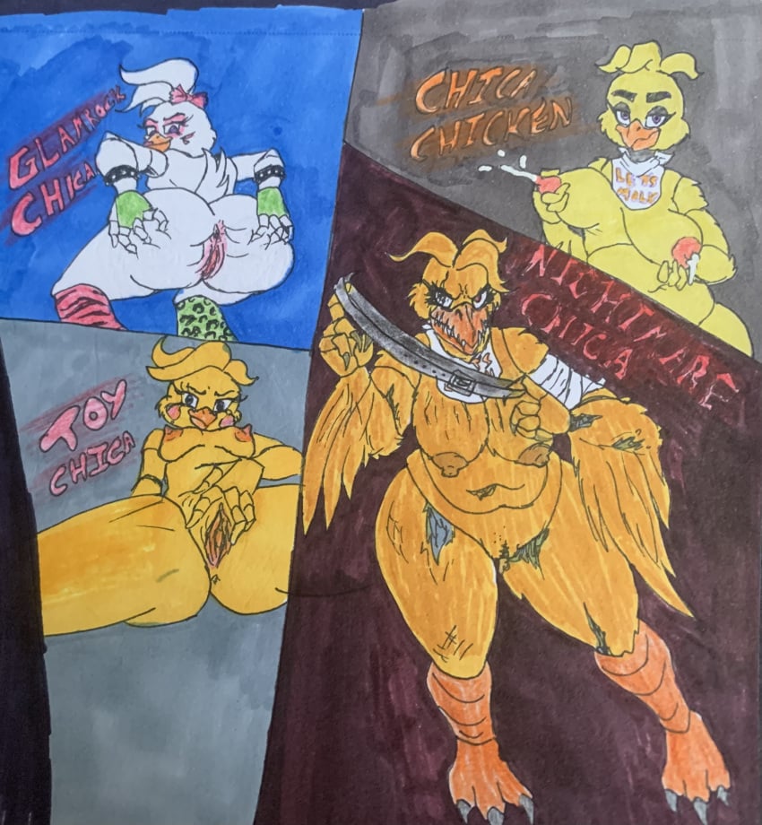 4girls ass belt big_ass big_breasts big_butt breasts butt chica_(fnaf) five_nights_at_freddy's five_nights_at_freddy's:_security_breach glamrock_chica_(fnaf) milk milking mr_browso multiple_girls nightmare_chica_(fnaf) nipples scottgames spread_ass spread_legs spread_pussy steel_wool_studios toy_chica_(fnaf) vagina_dentata