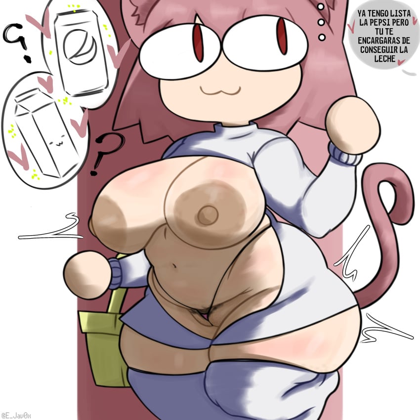 big_ass big_breasts big_butt big_eyes boobs breasts curvaceous curvaceous_female curvaceous_figure curvy curvy_female curvy_figure ejavox fat_ass functionally_nude functionally_nude_female furry furry_ears furry_tail la_creatura large_breasts memes milk neco-arc nipples pepsi pink_hair pink_tail plump red_eyes revealing revealing_clothes revealing_outfit shopping shopping_basket shortstack spanish_dialogue spanish_text tail thick_thighs thighhighs thighs thong tits translated