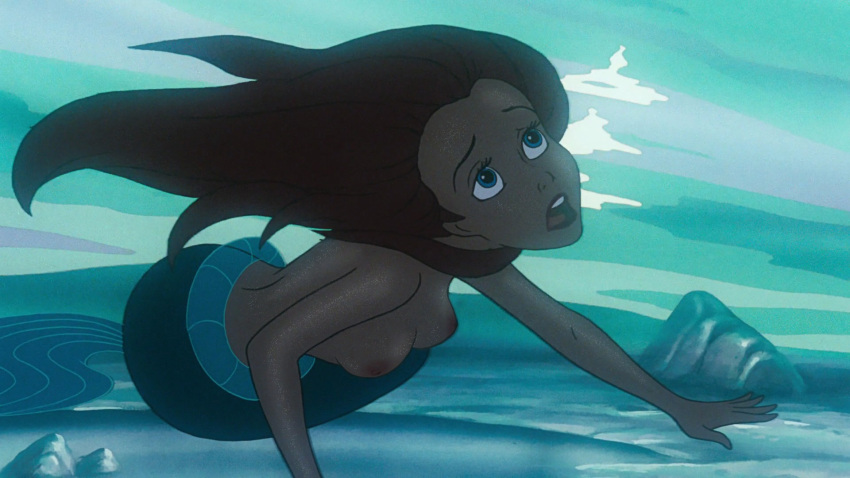 1girls accurate_art_style ariel arielfan14 blue_eyes boobs breasts completely_nude disney disney_princess edit long_hair medium_breasts mermaid mermaid_tail nipples no_bra nude nude_female ocean red_hair screencap screenshot screenshot_edit sea swimming the_little_mermaid topless underwater water