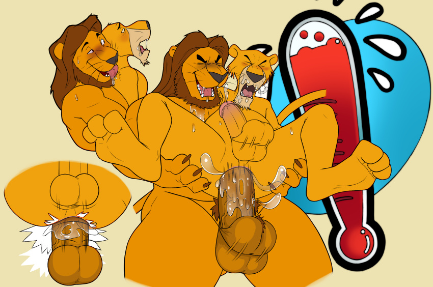 anthro balls bodily_fluids disney duo erection felid genital_fluids genitals hi_res king_richard lion male male/male male_penetrated male_penetrating male_penetrating_male mammal nude open_mouth pantherine penetration penis prince_john robin_hood_(disney) sex seyrmo tongue tongue_out