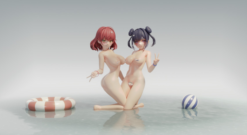 2girls ass beach breasts demon_girl duel_monster evil_twin_ki-sikil evil_twin_lil-la female female_only ki-sikil_(yu-gi-oh!) large_breasts lil-la_(yu-gi-oh!) multiple_girls nude pussy twins video_camera yu-gi-oh! zbrush