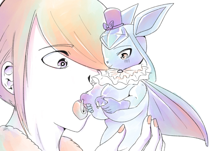 anthro bodily_fluids breastfeeding duo eeveelution female generation_4_pokemon glaceon holding_character holowear_(pokemon) human interspecies lactating macro male male/female mammal micro micro_in_hand micro_on_macro nintendo pokemon pokemon_(species) pokemon_unite pokephilia size_difference tapirclip volo_(pokemon)