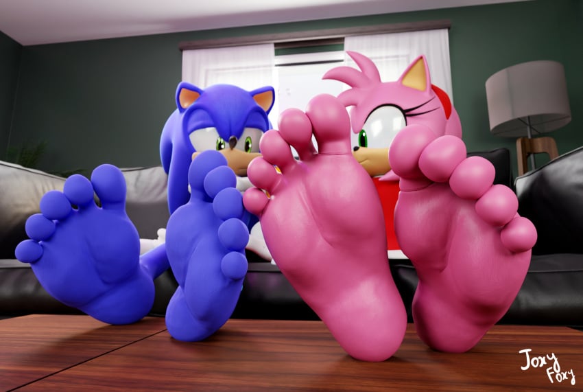 3d 3d_(artwork) 5_toes amy_rose anthro big_feet bigger_female biped duo feet feet_up female foot_fetish foot_focus hi_res humanoid_feet jony1991 male male/female male_foot_fetish plantigrade sega size_comparison size_difference soles sonic_(series) sonic_the_hedgehog sonic_the_hedgehog_(series) toes