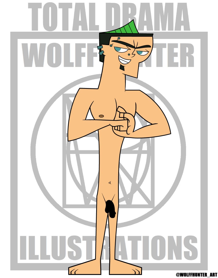 1boy cartoony censored_penis duncan_(tdi) erection heavily_censored long_hair male male_nipples male_only male_pubic_hair masculine mature_male muscles muscular_male pecs penis smile smiling smooth_skinned_male solo total_drama_island veiny_penis white_background wolffhunter_art