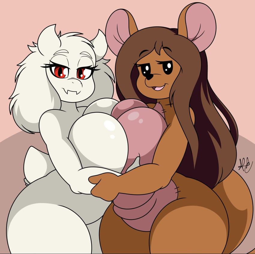 absurd_res alternate_version_available animate_inanimate anthro big_breasts boss_monster bovid breast_grab breast_squish breasts breasts_frottage brown_body brown_hair caprine digital_media_(artwork) disney duo female female/female fur goat hair half-closed_eyes hand_on_breast hi_res horn huge_breasts interspecies kanga kangaroo living_plushie long_ears long_hair looking_at_viewer macropod mammal marsupial mature_anthro mature_female multicolored_body narrowed_eyes naughty_face nr_ac nude open_mouth open_smile plushie red_eyes shaded shadow side_boob signature simple_background smile squish thick_thighs tongue toriel two_tone_body undertale undertale_(series) white_body white_fur wide_hips wig winnie_the_pooh_(franchise)