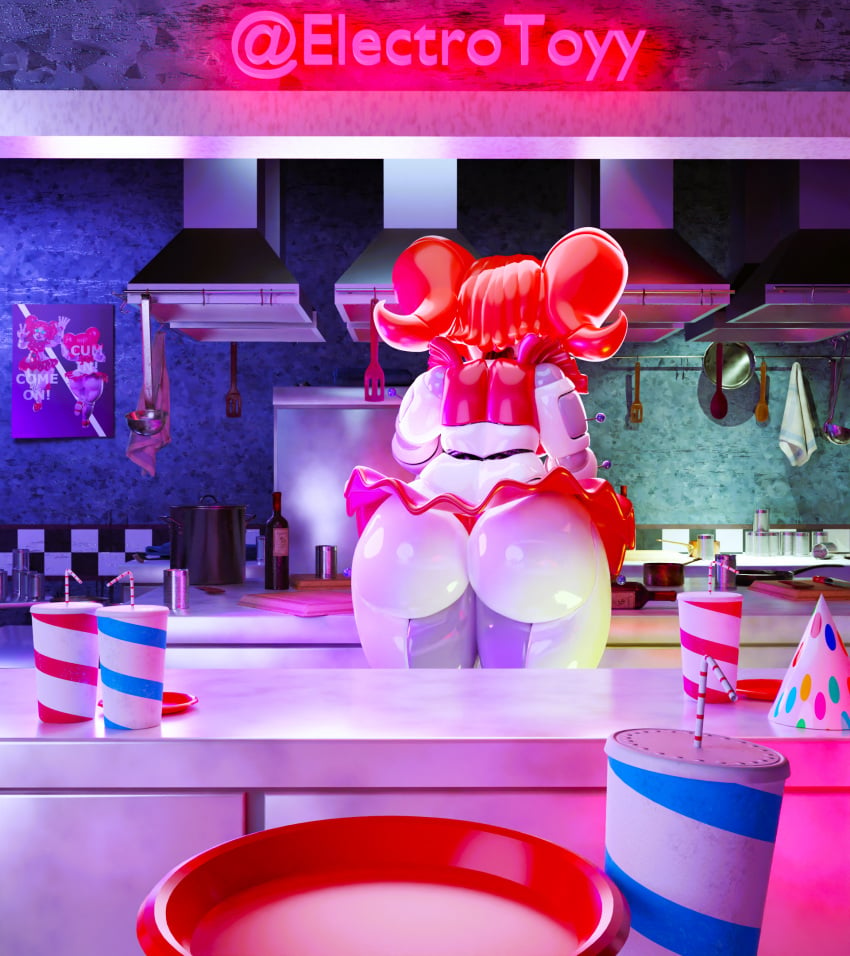 1girls 3d 3d_(artwork) baby_(fnafsl) butt circus_baby circus_baby_(cosmic_trance) circus_baby_(fnaf) electrotoyy employee female_only five_nights_at_freddy's five_nights_at_freddy's:_sister_location kitchen serving_food solo solo_female