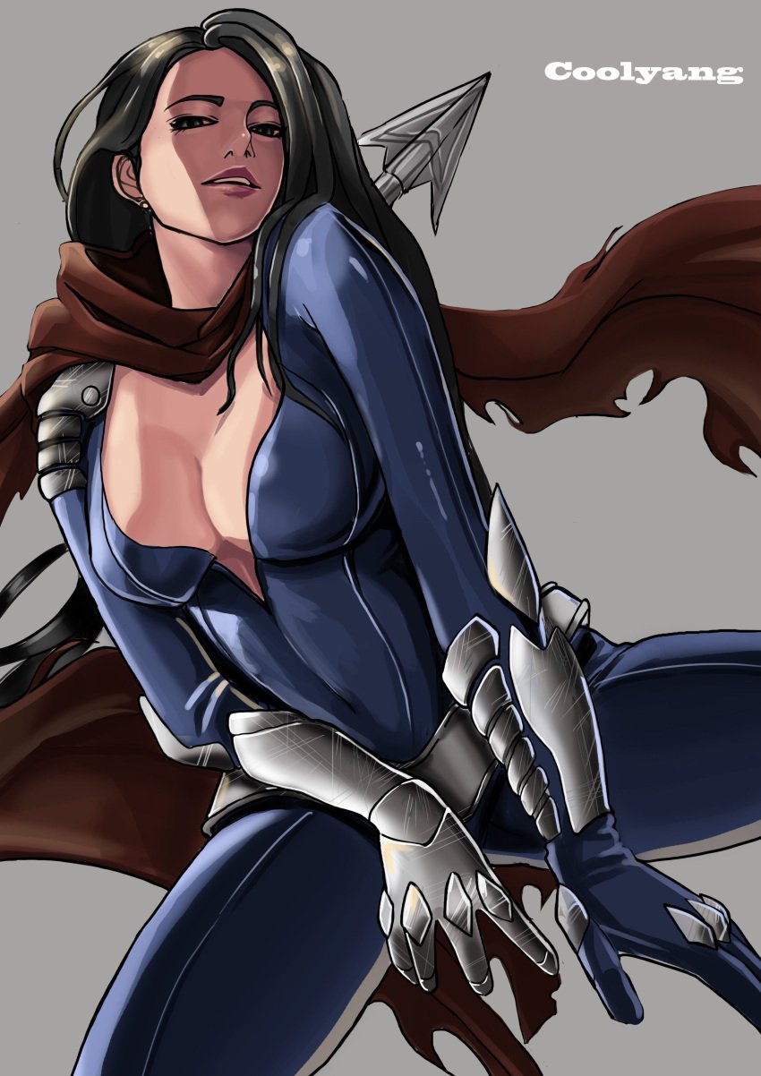 breasts female_only latex latex_bodysuit latex_gloves latex_suit league_of_legends looking_at_viewer vaybu vayne