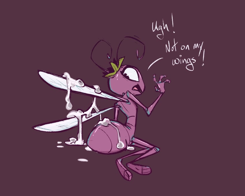 2023 a_bug's_life after_sex ant antennae_(anatomy) anthro arthropod arthropod_abdomen cum_on_wings dialogue disney female fluttershythekind hi_res hymenopteran insect_wings insects nude pixar princess_atta purple_body simple_background solo wings