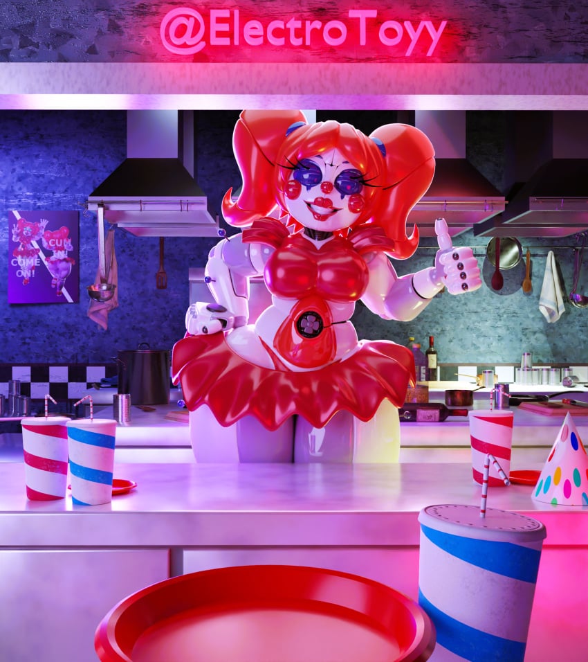 3d 3d_(artwork) baby_(fnafsl) circus_baby circus_baby_(cosmic_trance) circus_baby_(fnaf) electrotoyy employee five_nights_at_freddy's five_nights_at_freddy's:_sister_location kitchen serving_food solo solo_female