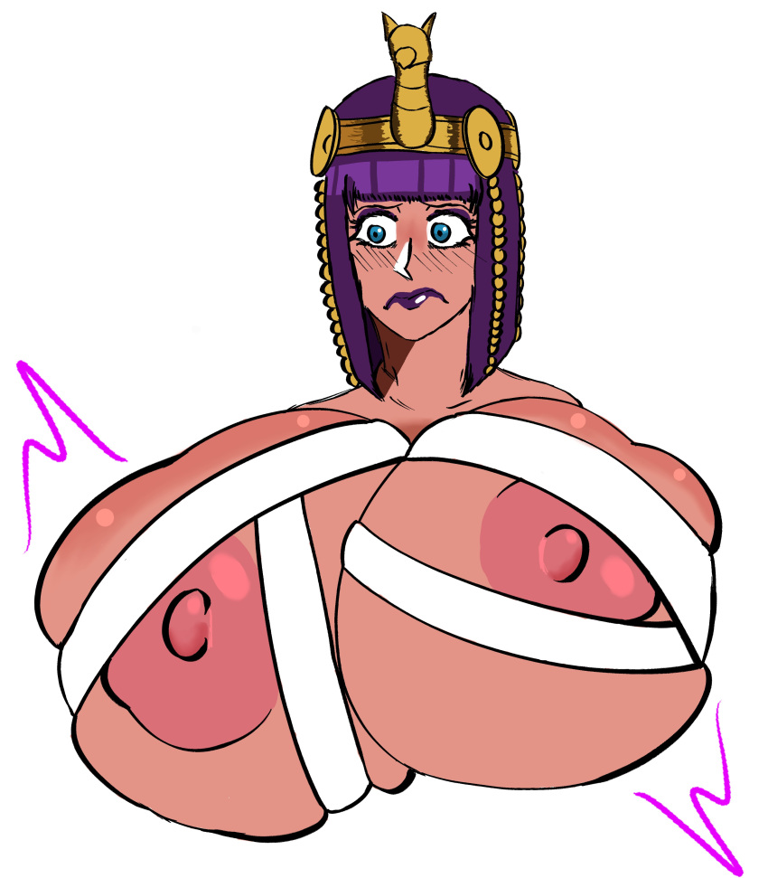 1girls big_breasts blue_eyes bob_cut breast_expansion capcom egyptian egyptian_female egyptian_headdress expansion female female_only forced_expansion huge_breasts hyper hyper_breasts lipstick makeup menat mummy_wrappings purple_hair squished_breasts street_fighter street_fighter_v tagme tan-skinned_female weaponizedpornography