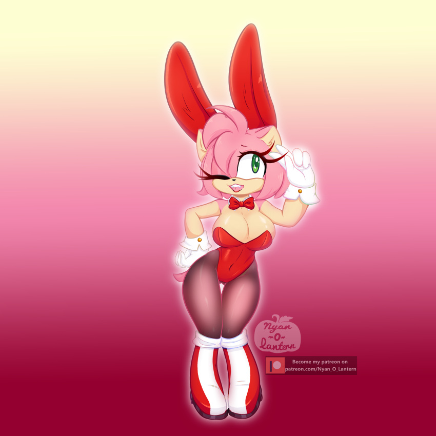 1girls amy_rose anthro armpits ass_visible_from_the_front ass_visible_through_thighs big_breasts big_hips big_thighs bunny bunny_costume bunny_girl bunny_suit curvy curvy_body curvy_female curvy_figure curvy_hips fanart female furry furry_only green_eyes hips hips_wider_than_shoulders large_breasts mobian_(species) nyan_o_lantern(artist) pantyhose pink_fur pinup red_bunnysuit red_suit sonic_(series) sonic_the_hedgehog_(series) standing thick_thighs tights wide_hips