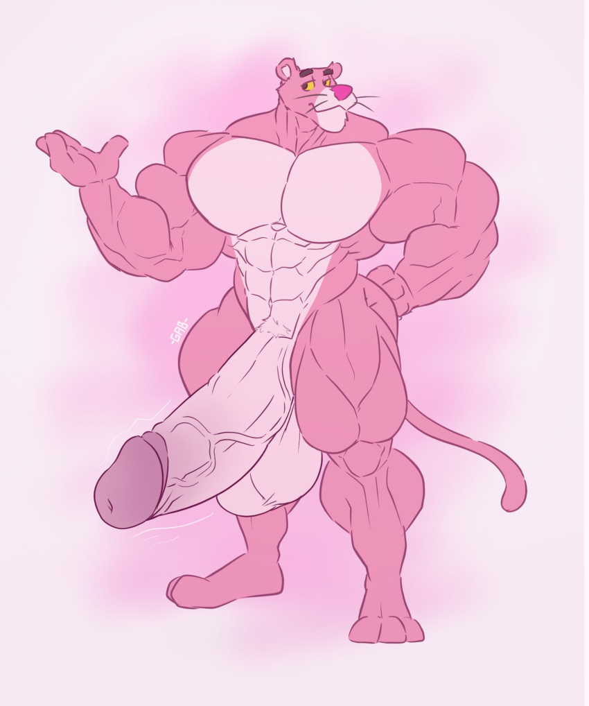 abs bodybuilder boner erection furry gab_art hyper hyper_balls hyper_cock hyper_genitalia hyper_penis hyper_testicles male male_only muscle muscles muscular muscular_male nude pecs pink_panther solo solo_male