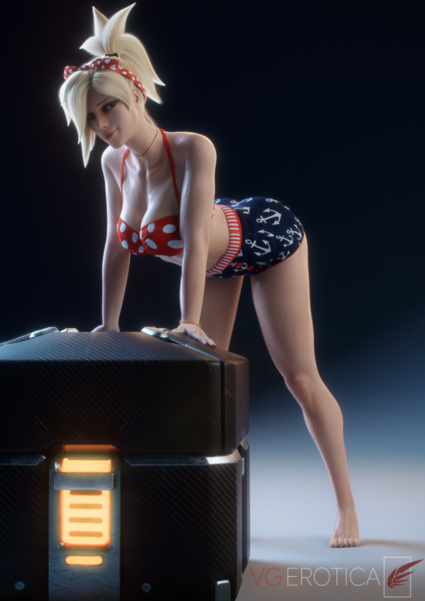 1girls 3d alternate_version_available angela_ziegler ass athletic athletic_female bending_over bent_over big_ass bikini bikini_top blender blizzard_entertainment blonde_hair blonde_hair bottomwear bra breasts cleavage female female_focus female_only hairband headwear highres holding holding_object leaning leaning_forward light-skinned_female light_skin looking_at_viewer lootbox medium_breasts mercy necklace overwatch overwatch_2 panties pants ponytail pose posing presenting shorts simple_background solo solo_focus sweat sweatdrop sweating thick_ass thick_thighs topwear underwear vgerotica watermark